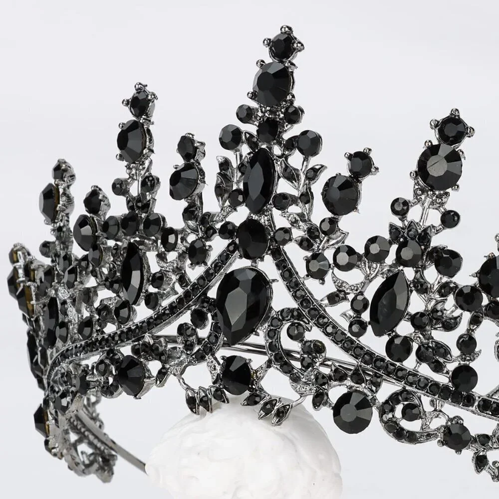 Women Black Gothic Tiara Crown Crystal Costume Prom Halloween Accessories